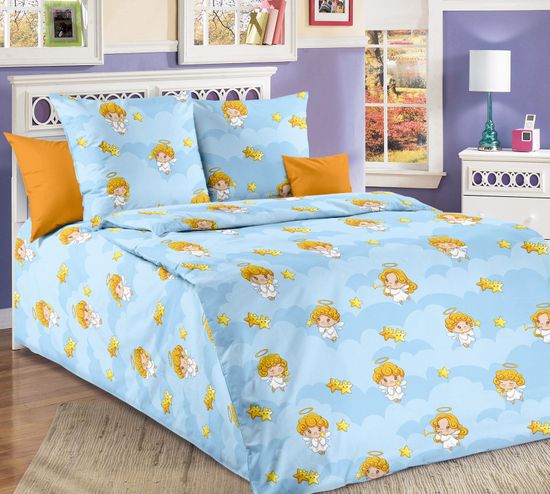 Полуторный комплект детского постельного белья Ангел-хранитель перкаль