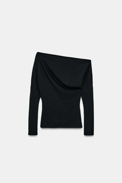 ZARA ТОП АСИММЕТРИЧНОГО КРОЯ ИЗ МЯГКОЙ ТКАНИ, ЧЕРНЫЙ