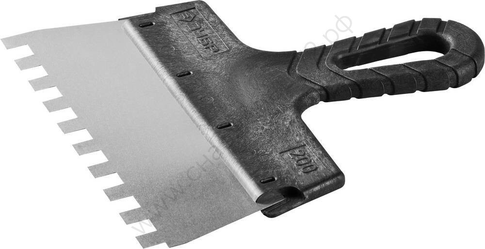 ЗУБР 200 мм, зуб 10х10 мм, зубчатый пластиковая ручка, нержавеющий, Фасадный шпатель, МАСТЕР (10078-20-10)