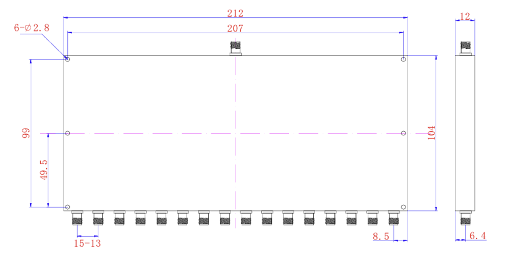 LFT-16W0825-S, 16-канальный резистивный делитель мощности, SMA, 0.8-2.5 ГГц