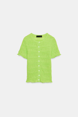 ZARA КАРДИГАН ВЯЗКА "СОТЫ", ЛАЙМОВЫЙ