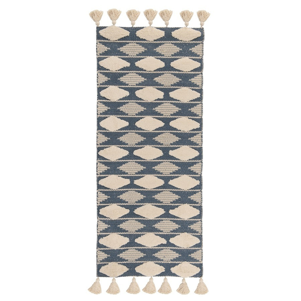 Ковер из хлопка синего цвета Argyle Ethnic 70х160 см