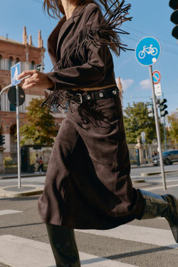 ZARA ЮБКА МИДИ ИЗ ИСКУССТВЕННОЙ ЗАМШИ, ШОКОЛАДНО-КОРИЧНЕВЫЙ