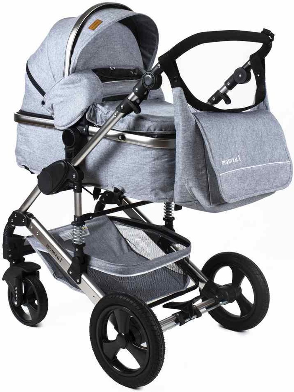 Коляска-трансформер Luxmom 555 2в1 Серый текстиль Серебристая рама