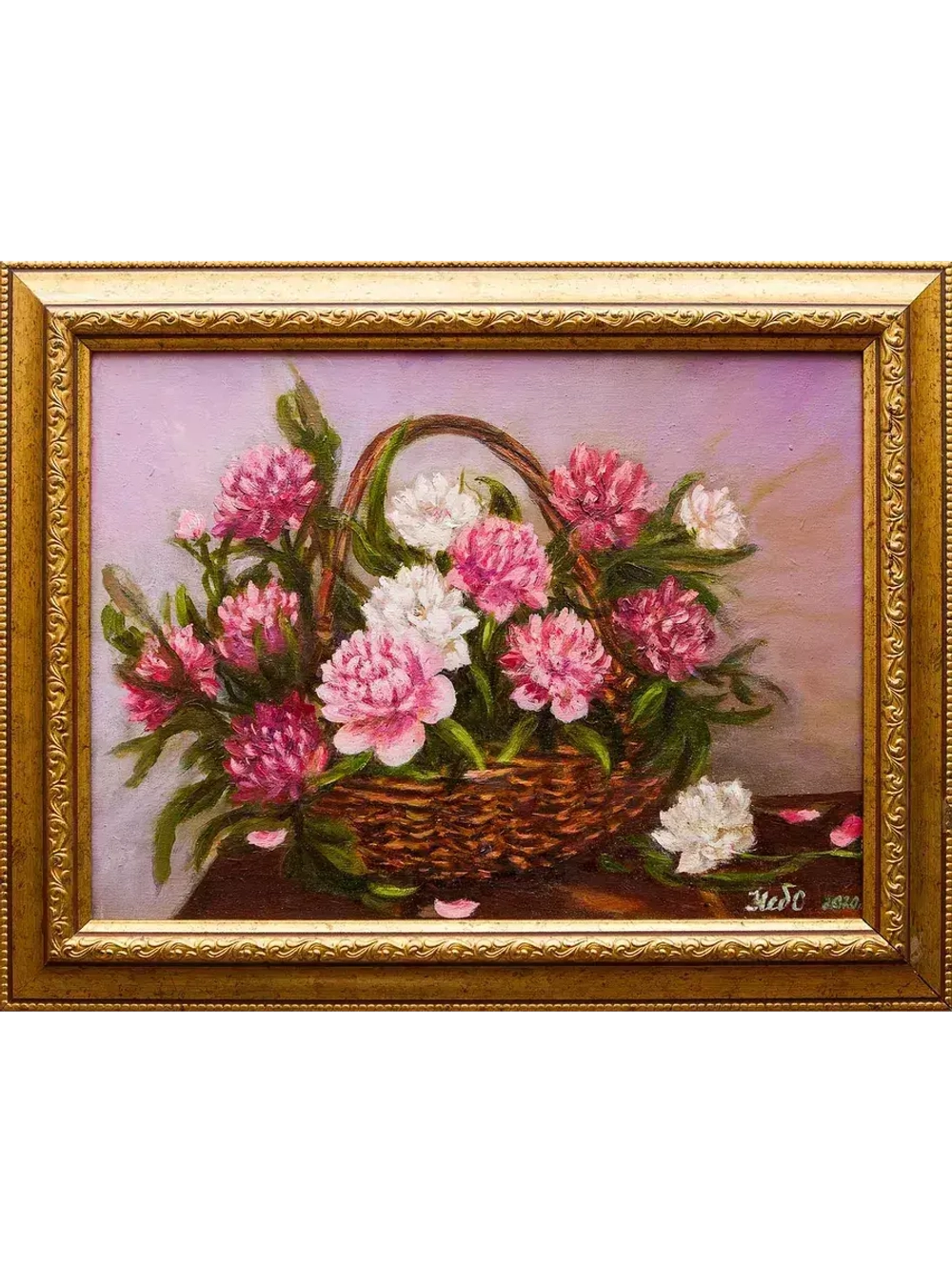 Картина маслом "Корзина пионов" Небылова