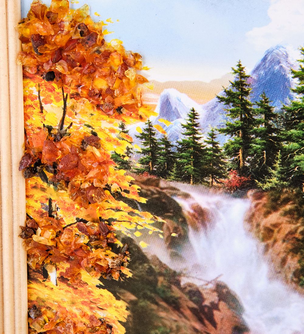 AMB-54/13 Картина «Водопад» (с янтарной крошкой) дер.рамка 12х15