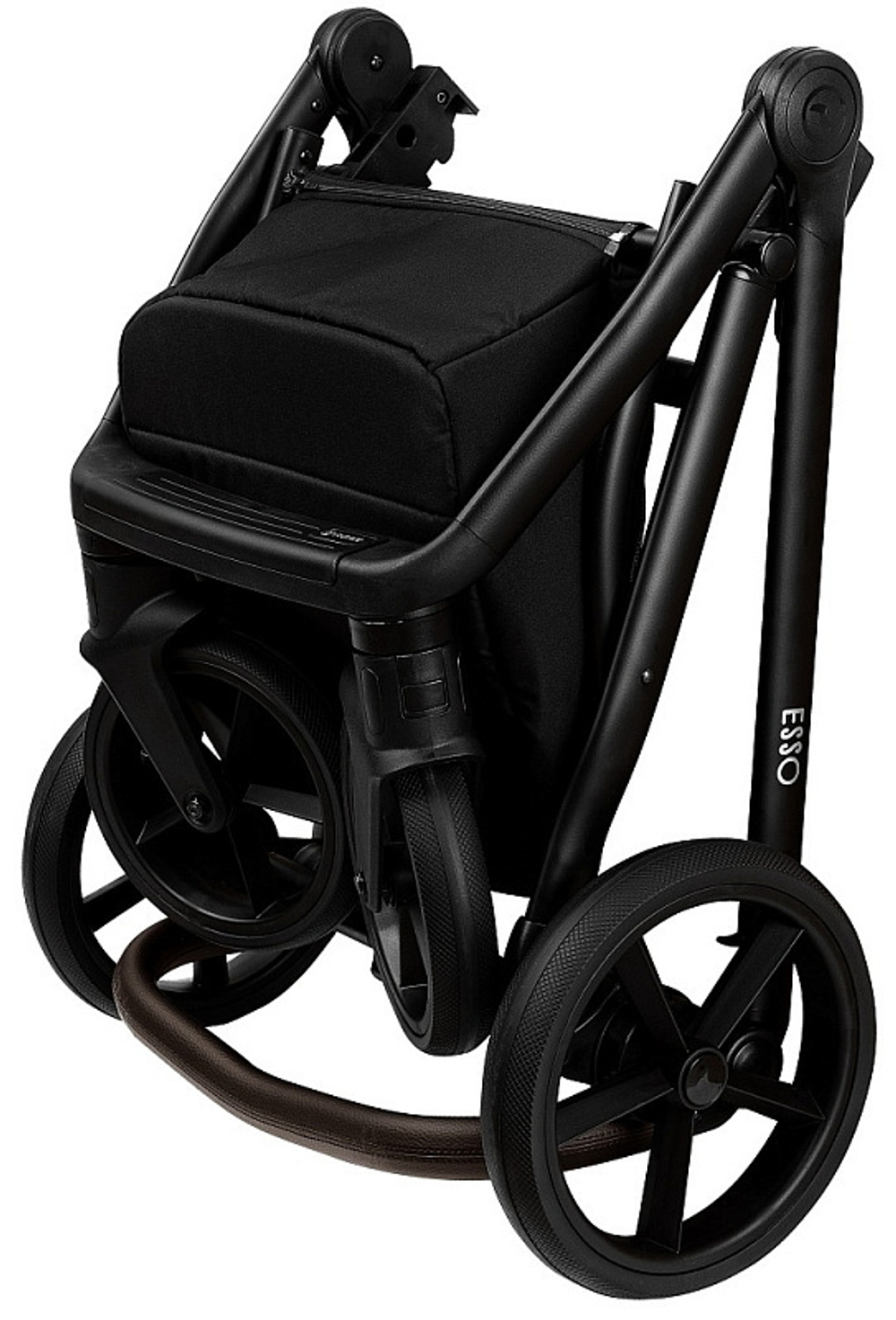 Детская коляска Roan Esso 2025 Кожа 3 в 1 с автокреслом Tutis Elo Lux Black ESSK/210/1 Black /Black/руч.Тем.коричневый