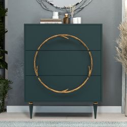Комод Арт Колор matte Классик Голд с 3 ящиками Зеленый бирюзовый матовый