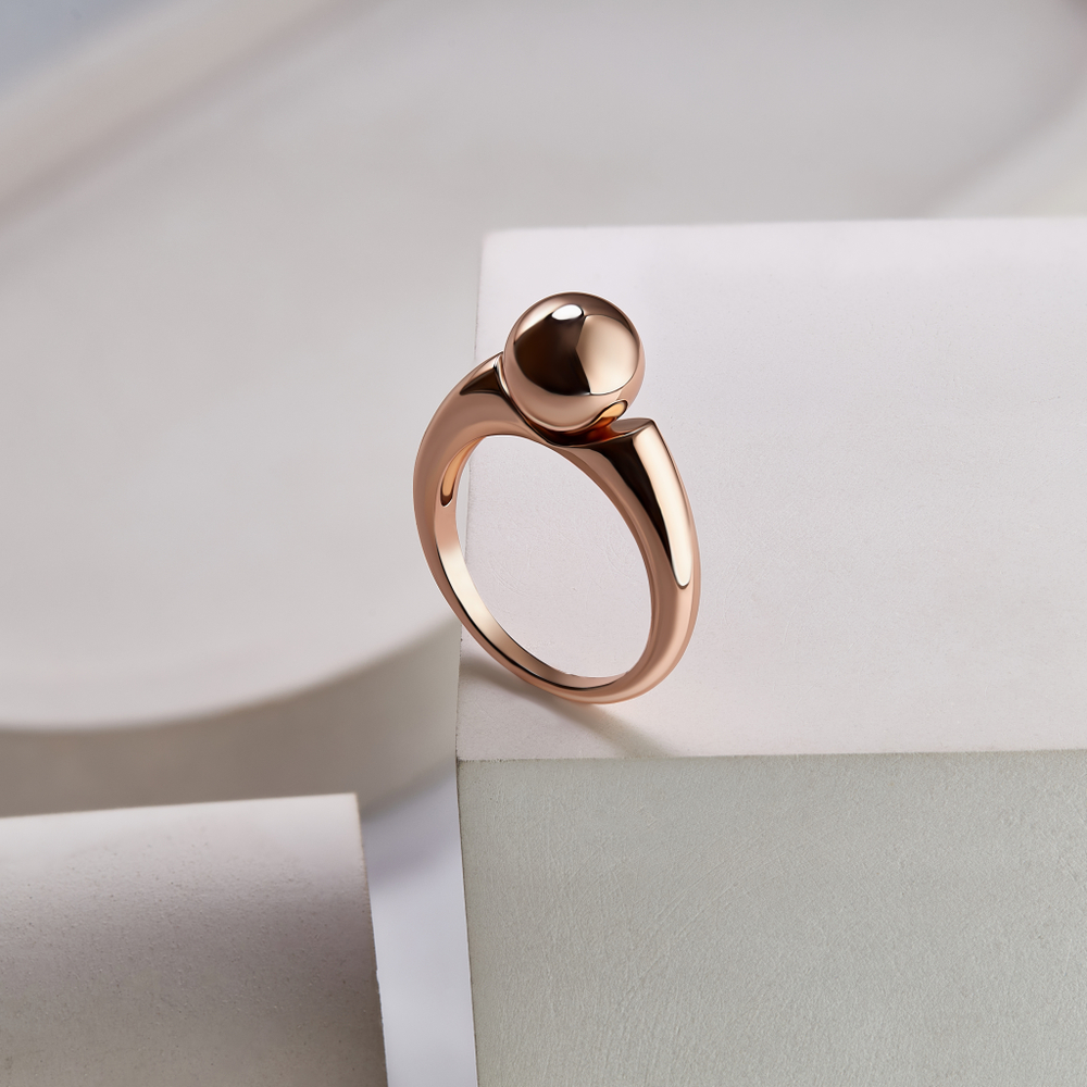 Кольцо с шаром серебрянное позолота 585