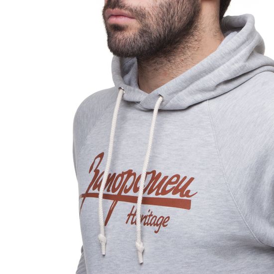 Толстовка ЗАПОРОЖЕЦ Лого с капюшоном Серый Меланж