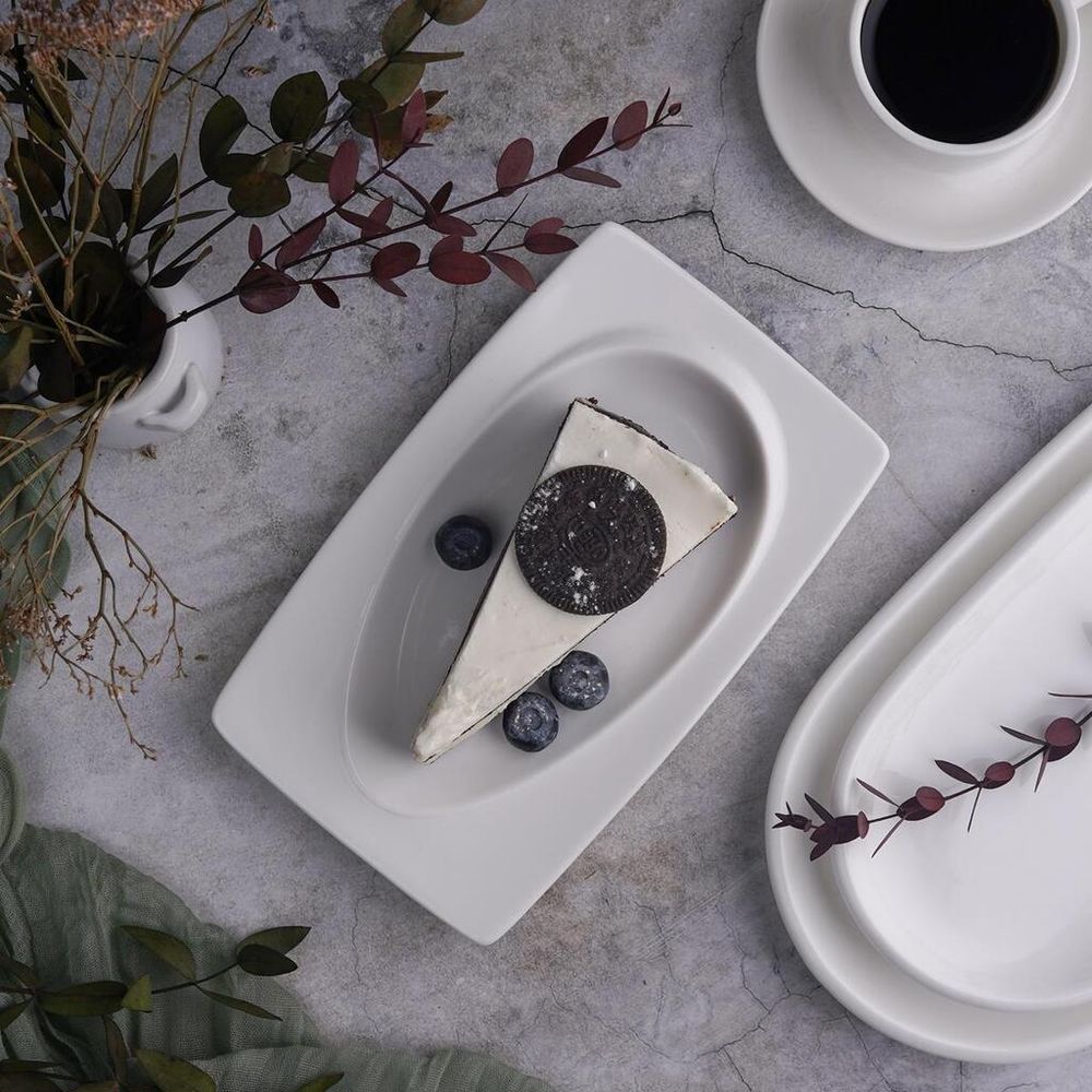 Блюдо прямоугольное 20,2*12,4 см h1,9 см с бортом Asymmetry белое фарфор NEW P.L. [6]