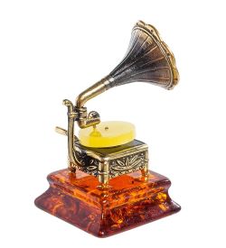 Народные промыслы AM- 502 Фигурка «Патефон» (латунь, янтарь)