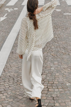 ZARA БЛУЗА В ГОРОШЕК, ЭКРЮ/ЧЕРНЫЙ