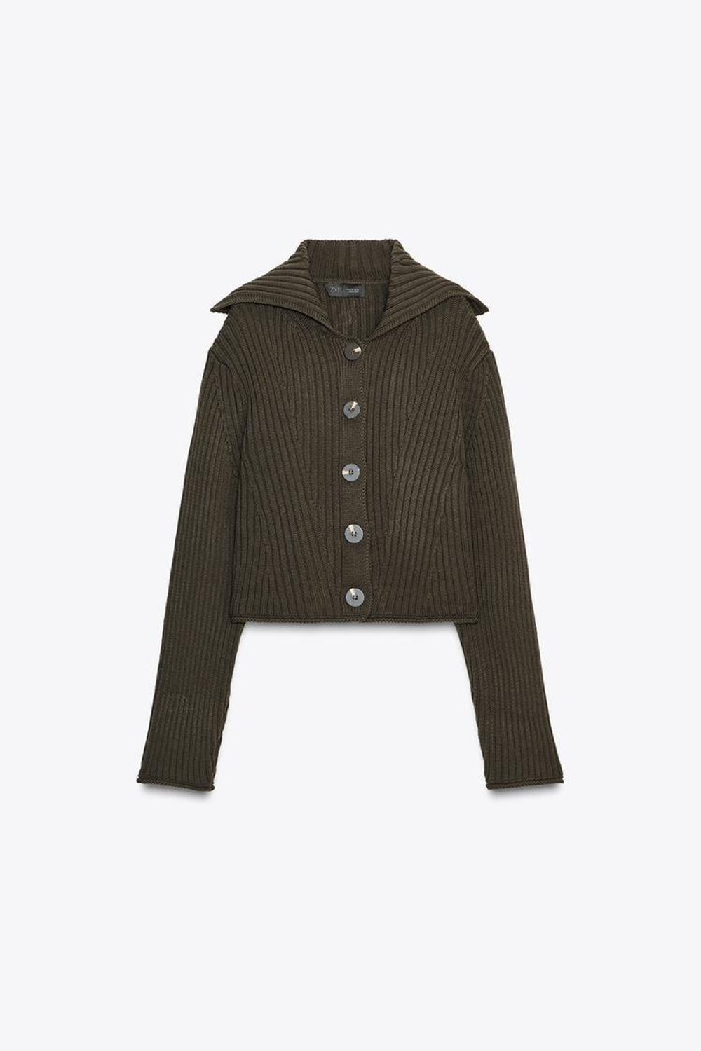 ZARA КАРДИГАН В РУБЧИК С ПУГОВИЦАМИ, ТЕМНЫЙ ХАКИ