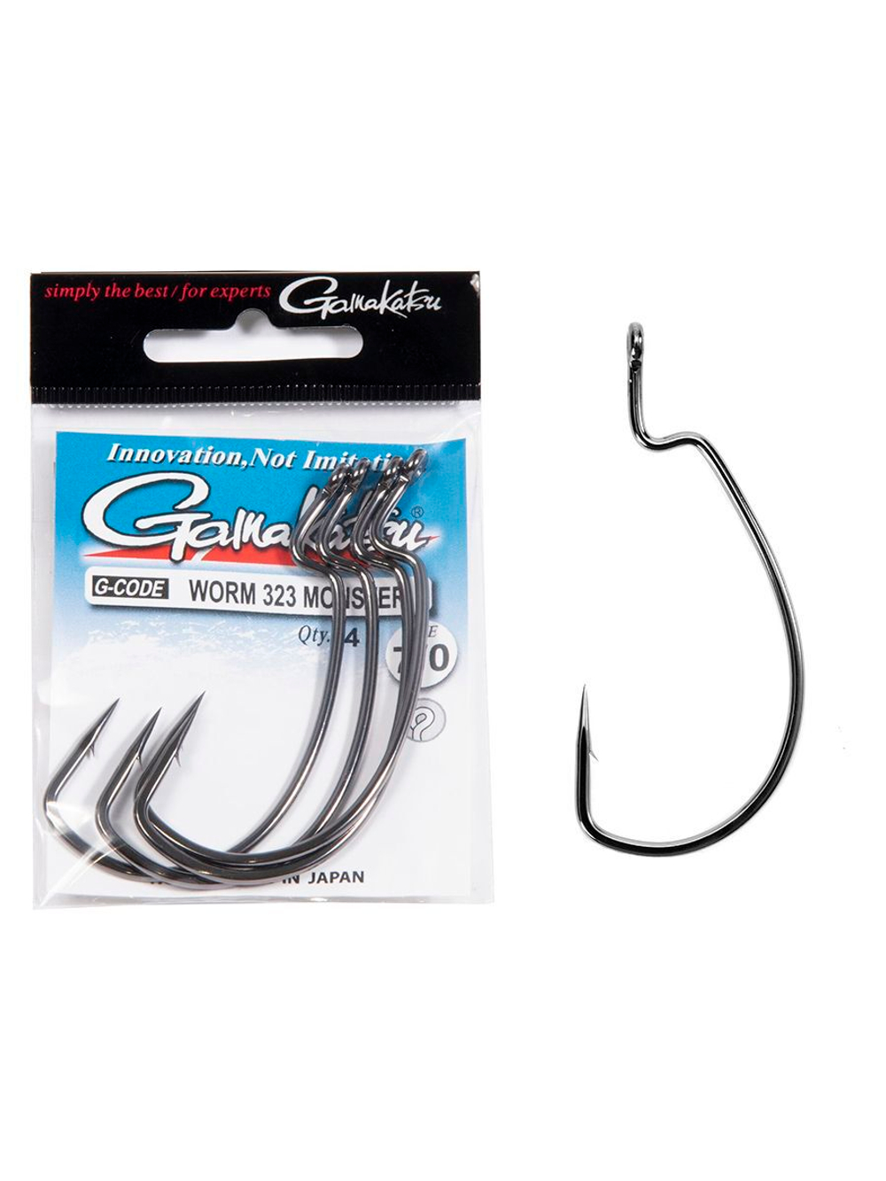 Крючки офсетные Gamakatsu Worm 323 MONSTER HOOKS BLACK размер 7/0 (упк.4шт.)