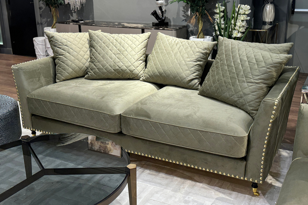 Диван Garda Decor Сорренто (Sorrento) 220 трехмест., велюр оливковый Colt1002-OLIV 220*101*88 см