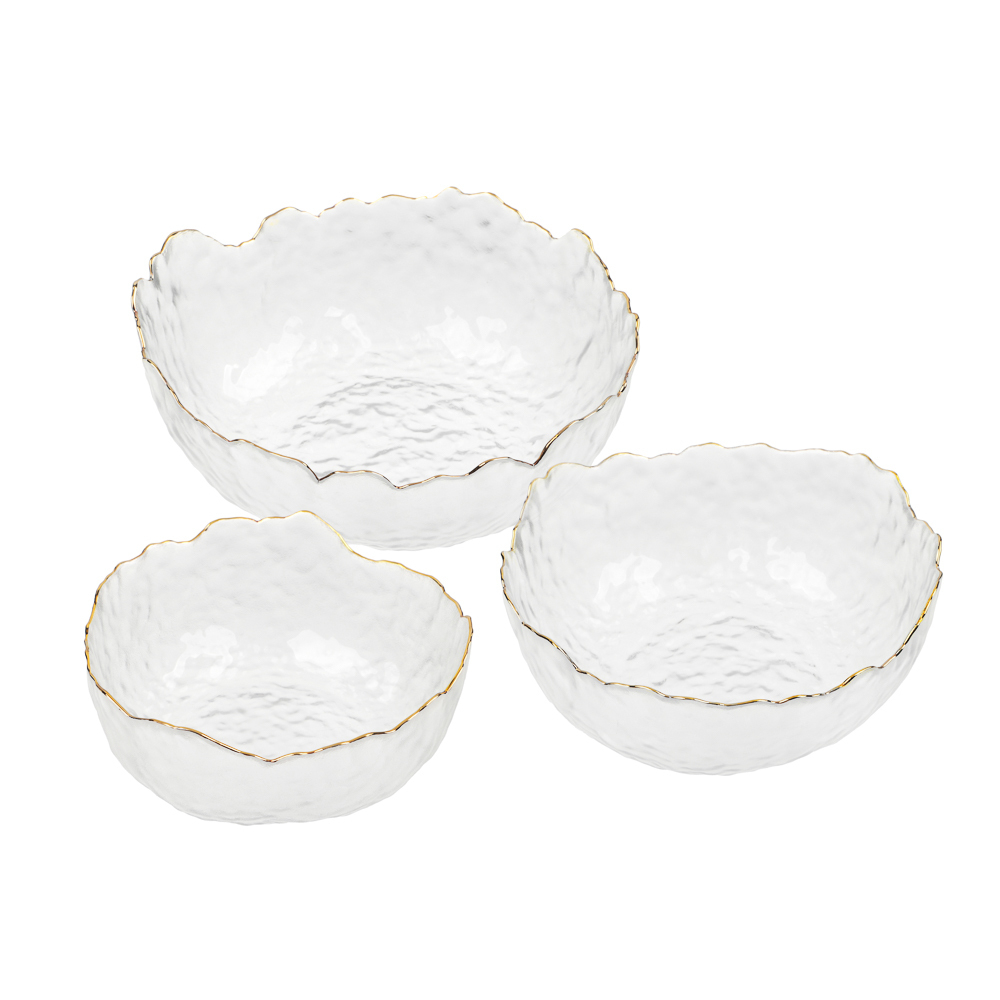 MILLIMI Набор салатников 3 шт, 13.5x13.5x6см / 17x16,5x7,5см/ 20x20x9см, стекло, прозрачный с золото