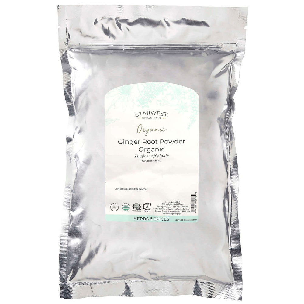 Starwest Botanicals, органический порошок из корня имбиря, 453,6 г (1 фунт)
