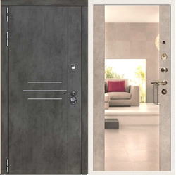 Входная дверь в квартиру с зеркалом  Император 3К №22 Темный бетон (белая коробка) №102 Бетон серый (светлый)