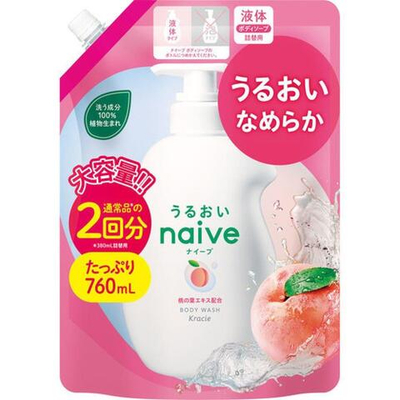 Мыло жидкое для тела с экстрактом листьев персикового дерева 760 мл KRACIE Naive Body Soap Peach (мягкая упаковка)