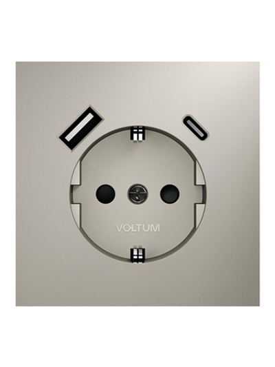Розетка 1-м СП S70 16А с USB A+С с заземл. защ. шторки механизм кашемир Voltum VLS040503