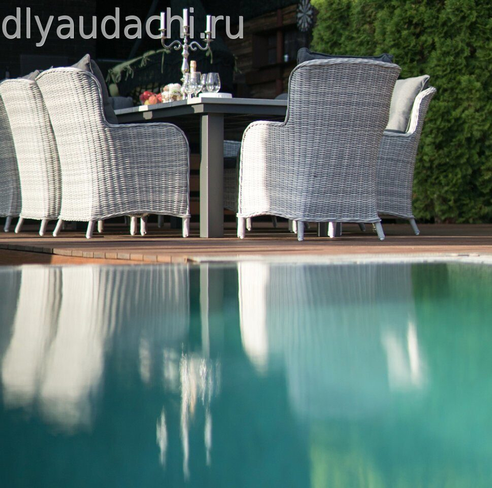 Обеденный комплект стол ПАРКЛЭНД  + 8 кресел из искусственного ротанга БЕРГАМО (цвет серый/коричневый)