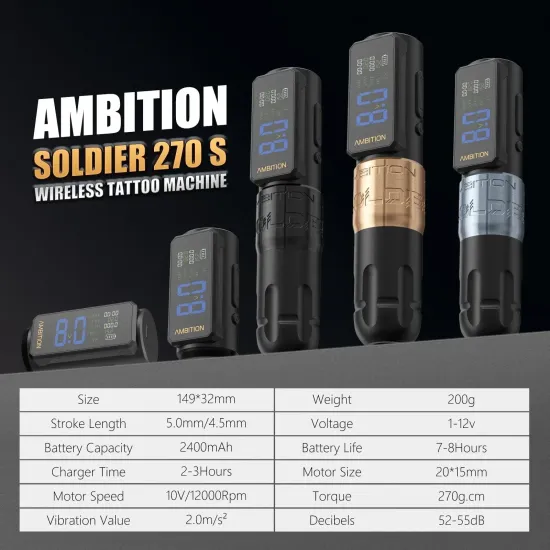 Ambition "SOLDIER 270 S" (беспроводная машинка для профессиональной татуировки)