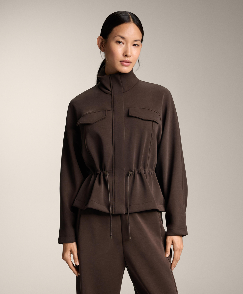 Oysho Укороченная куртка с регулируемой талией из модала с начесом, коричневый