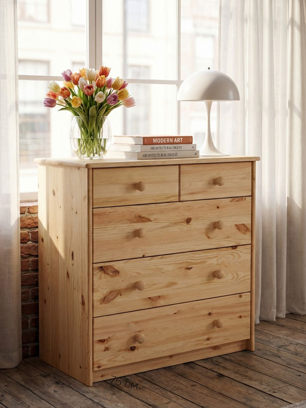 Комод 75х35х80 Хаба, с ящиками для одежды, деревянный, напольный, прикроватный, массив сосны, Dipriz