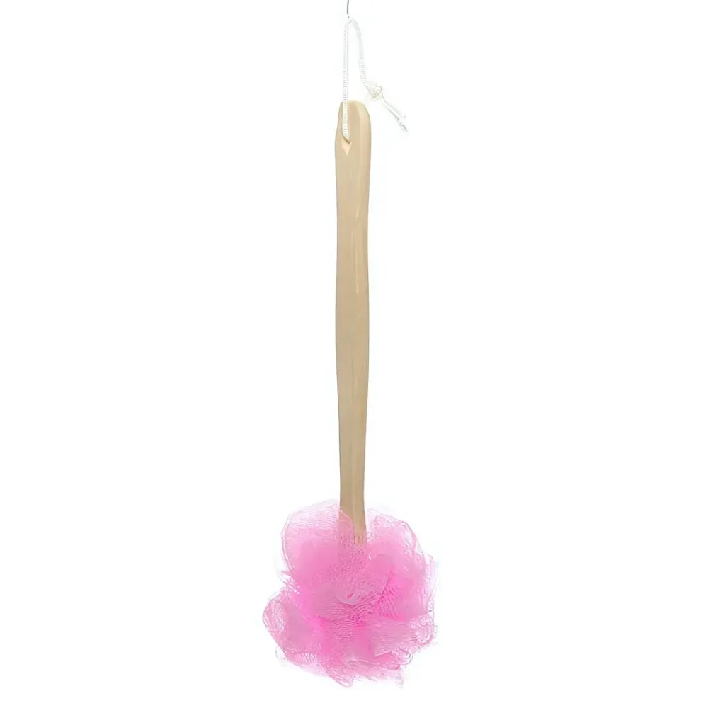 Мочалка массажная «Ultramarine - Наслаждение» на деревянной ручке, цвет микс, Диаметр мочалки 11*12см и длина ручки 33см.