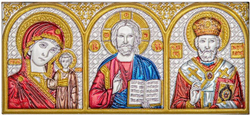 Спаситель, Казанская БМ, Николай Чудотворец, триптих, эмаль, 46х101