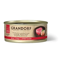 Grandorf tuna with prawn in broth влажный корм для кошек, филе тунца с креветками - 70 г