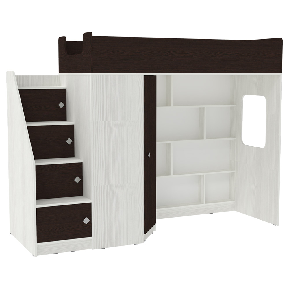 Кровать-чердак КарИВи Л-В602.3 80х190 Белое Дерево Венге