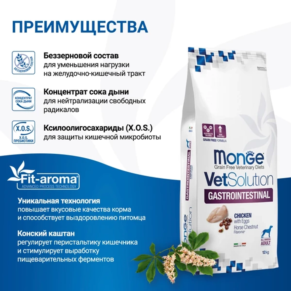 Корм для собак диетический Monge VetSolution Dog Gastrointestinal Гастроинтестинал при заболеваниях ЖКТ 12 кг