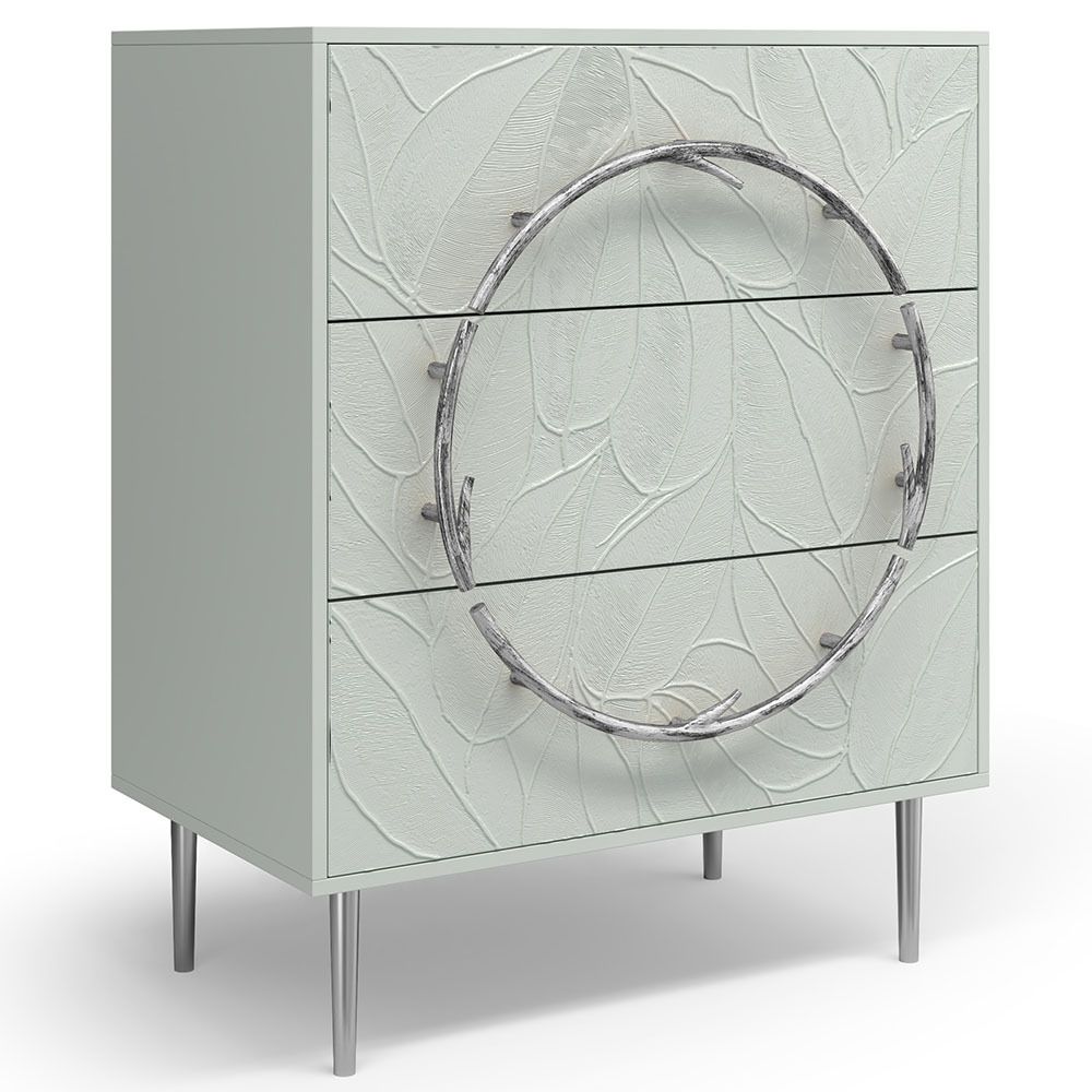 Комод Арт Колор leaves с 3-мя ящиками Стайл Сильвер Серый дым