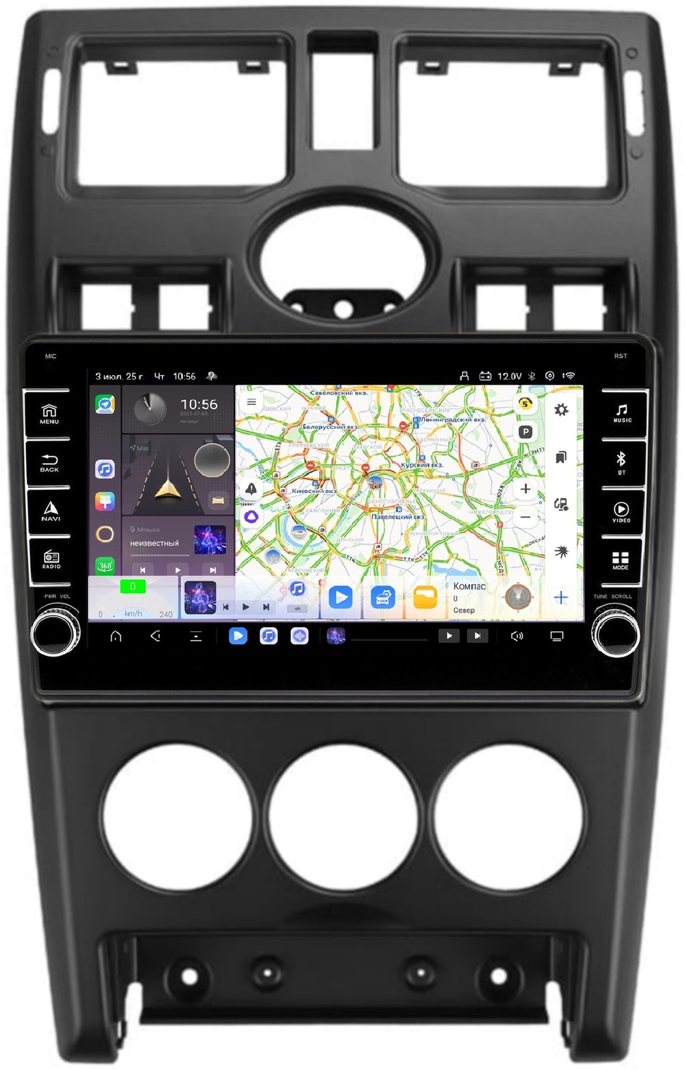 Магнитола для Lada Priora 2007-2013 (рамка черная) - Carmedia OL-9066-1 (кнопки и крутилки) Android 13, TS20, 6+128Гб, CarPlay, 4G SIM-слот