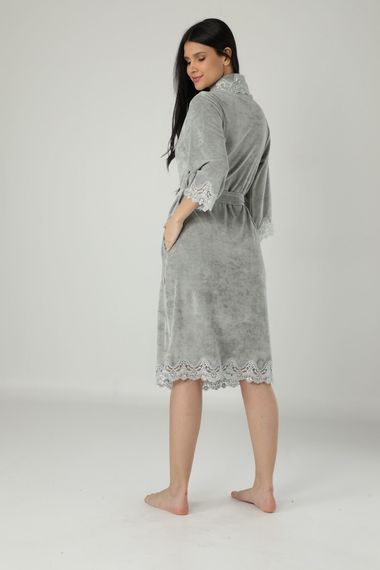 Халат женский  велюровый с кружевом Rosalia 0411 мятный NUSA Турция