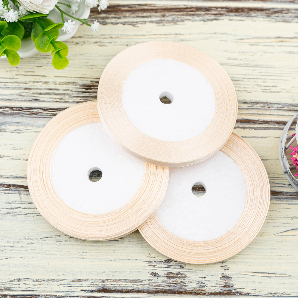 Лента атласная 6 мм (23 метра, цвет №8 кремовый)