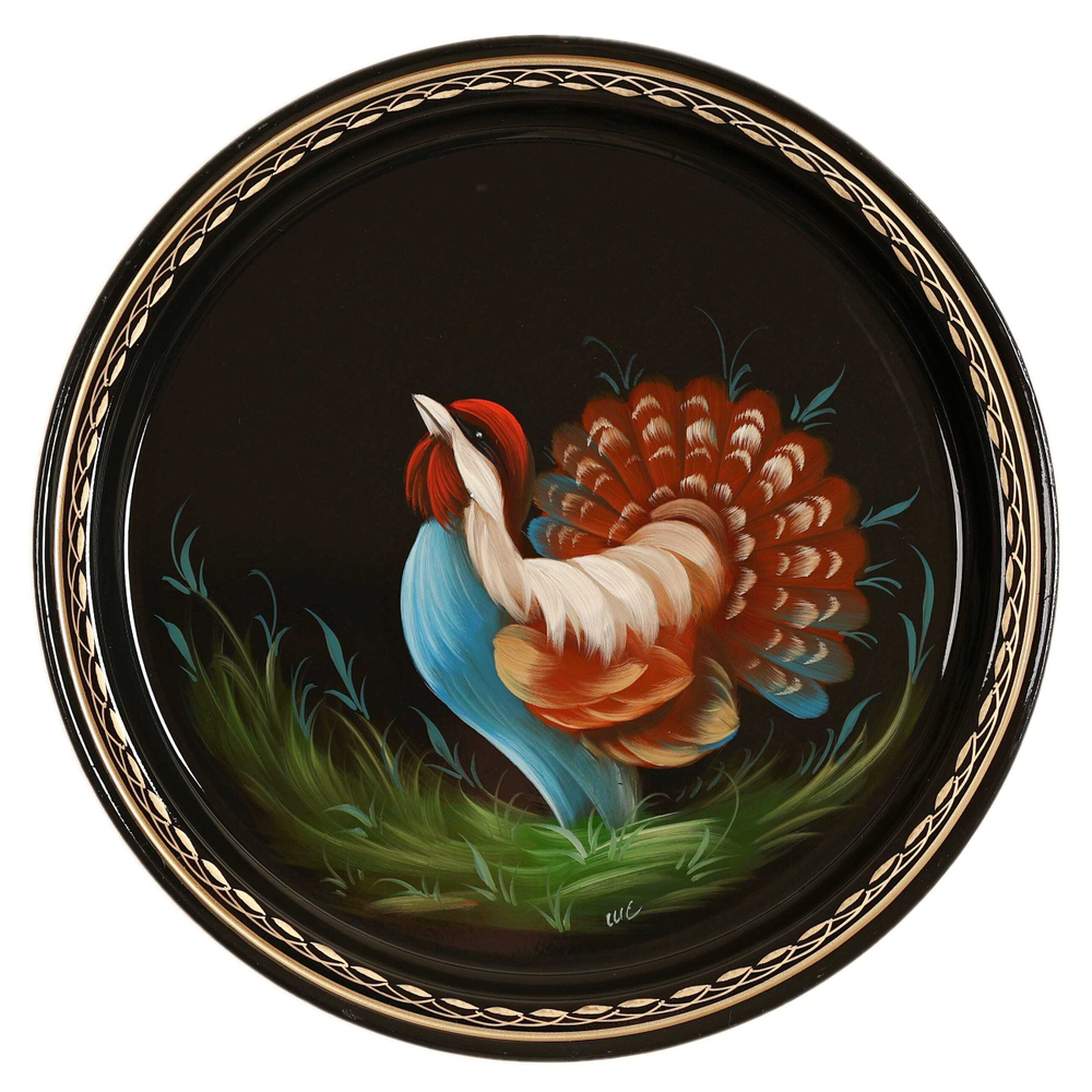 Жостовский поднос декоративный, размер 22 см (A5), металлический