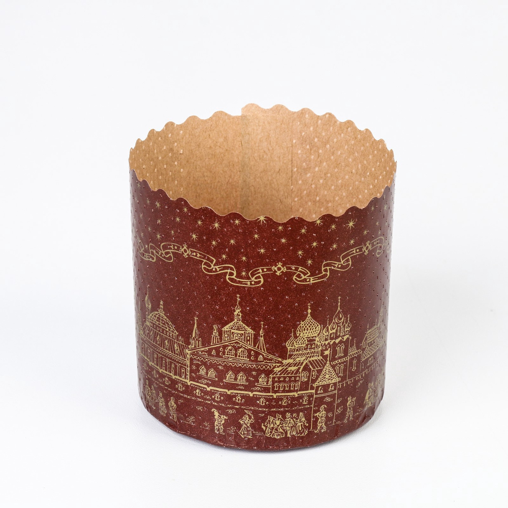 Форма для выпечки кулича бумажная Деко-про «Храм золотой», одноразовая, 9×9 см, коричневая