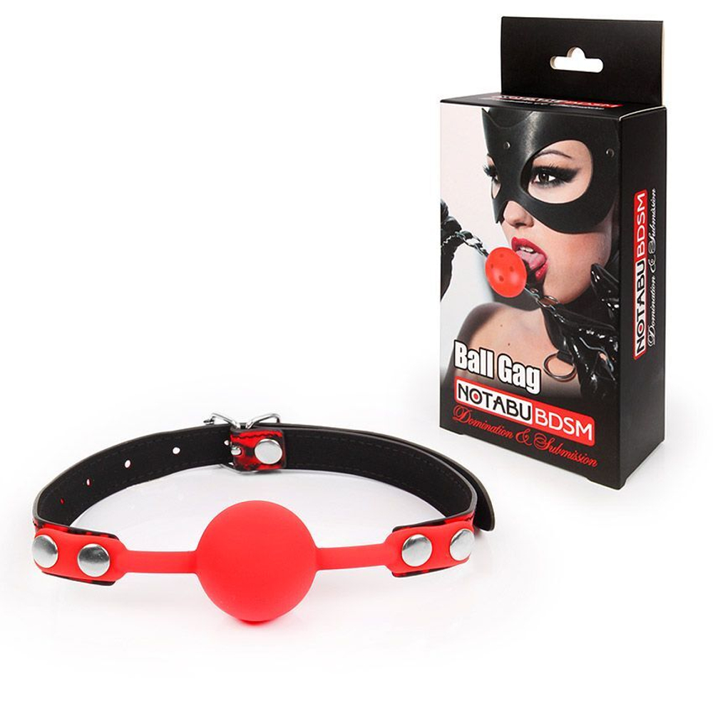 Красный кляп-шарик с черным регулируемым ремешком (Цвет: красный с черным)
