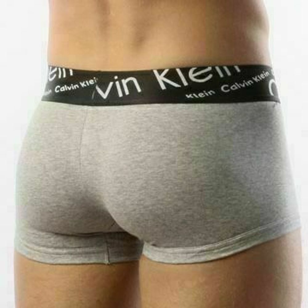 Мужские трусы боксеры серые с черной косой резинкой Calvin Klein Black Waistband Italics Boxer Grey