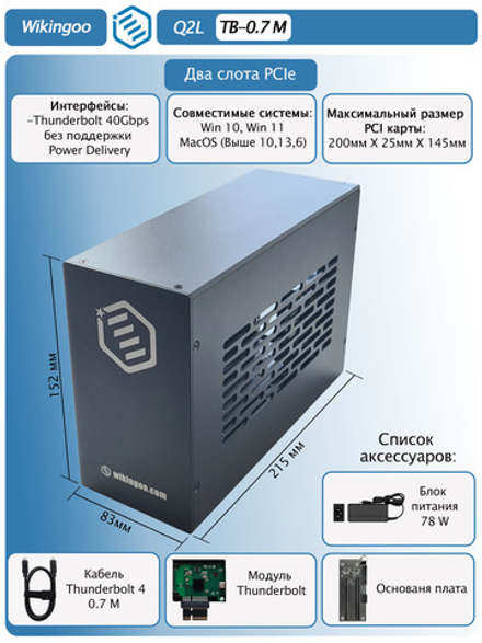 Внешний корпус Wikingoo Q2L с двумя слотами PCIe. Thunderbolt 3/4.
