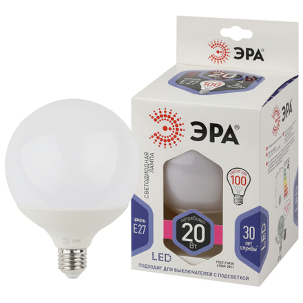 Лампочка светодиодная ЭРА STD LED G120-20W-6000K-E27 E27 / Е27 20Вт шар холодный дневной свет