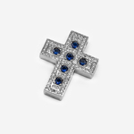 Подвеска "Крестик", синие фианиты, родирование, 28*22мм