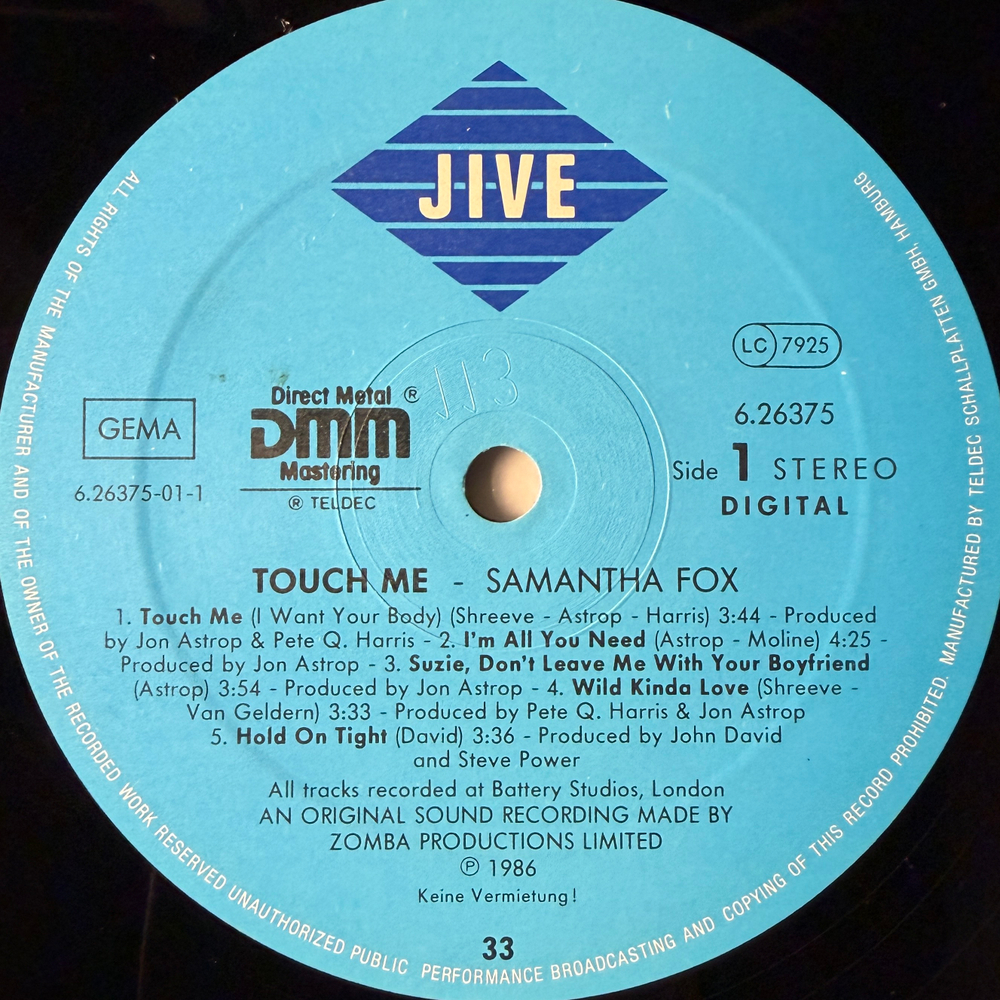 Samantha Fox ‎– Touch Me (Германия 1986г.)