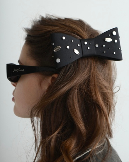 Бант-бабочка из черного шелка с серебристыми клепками "PANFIL"