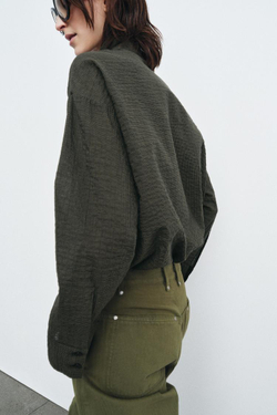 ZARA РУБАШКА В КЛЕТКУ С ПЛАТКОМ — ZW COLLECTION, ХАКИ