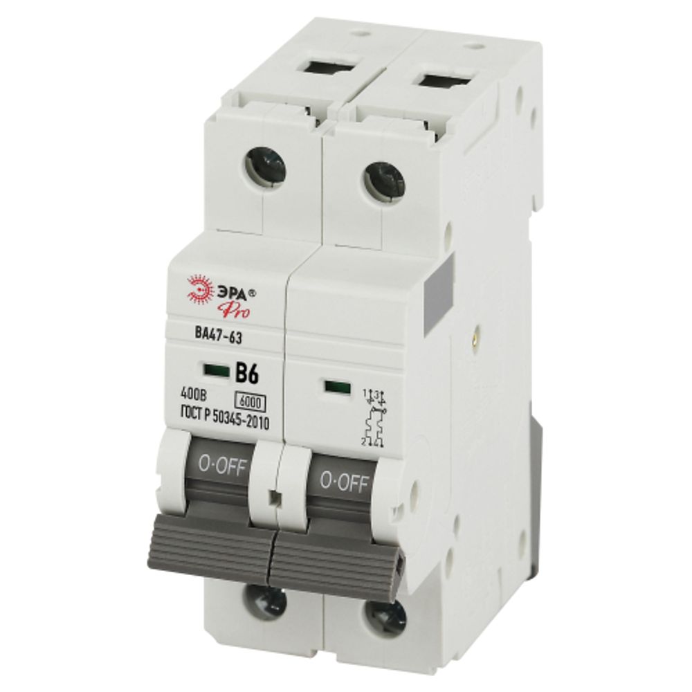 Автоматический выключатель ЭРА PRO VA63-2P06B6 ВА47-63 2P 6А кривая B 6кА
