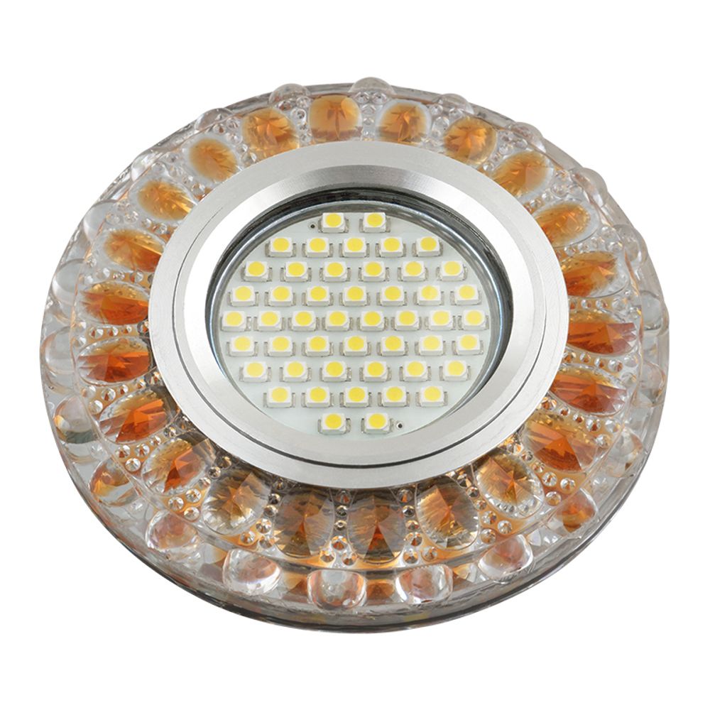 DLS-L151 GU5.3 GLASSY/GOLD Светильник декоративный встраиваемый, серия Luciole. Без лампы, GU5.3. Доп. светодиодная подсветка 3Вт. Стекло. Зеркальный/